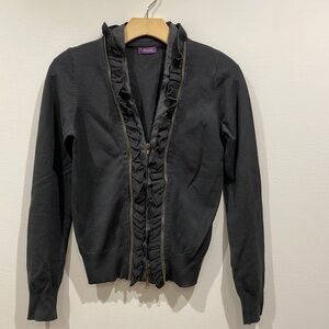 Olivia M. Dark Gray Zip Sweater With Silk Trum—Beautiful!  Excellent Condition!